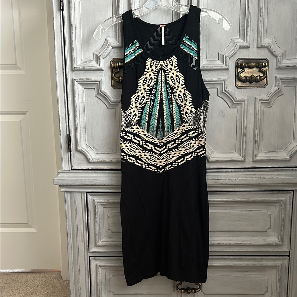 Free People Black and Green Mini Dress With Cutout Details